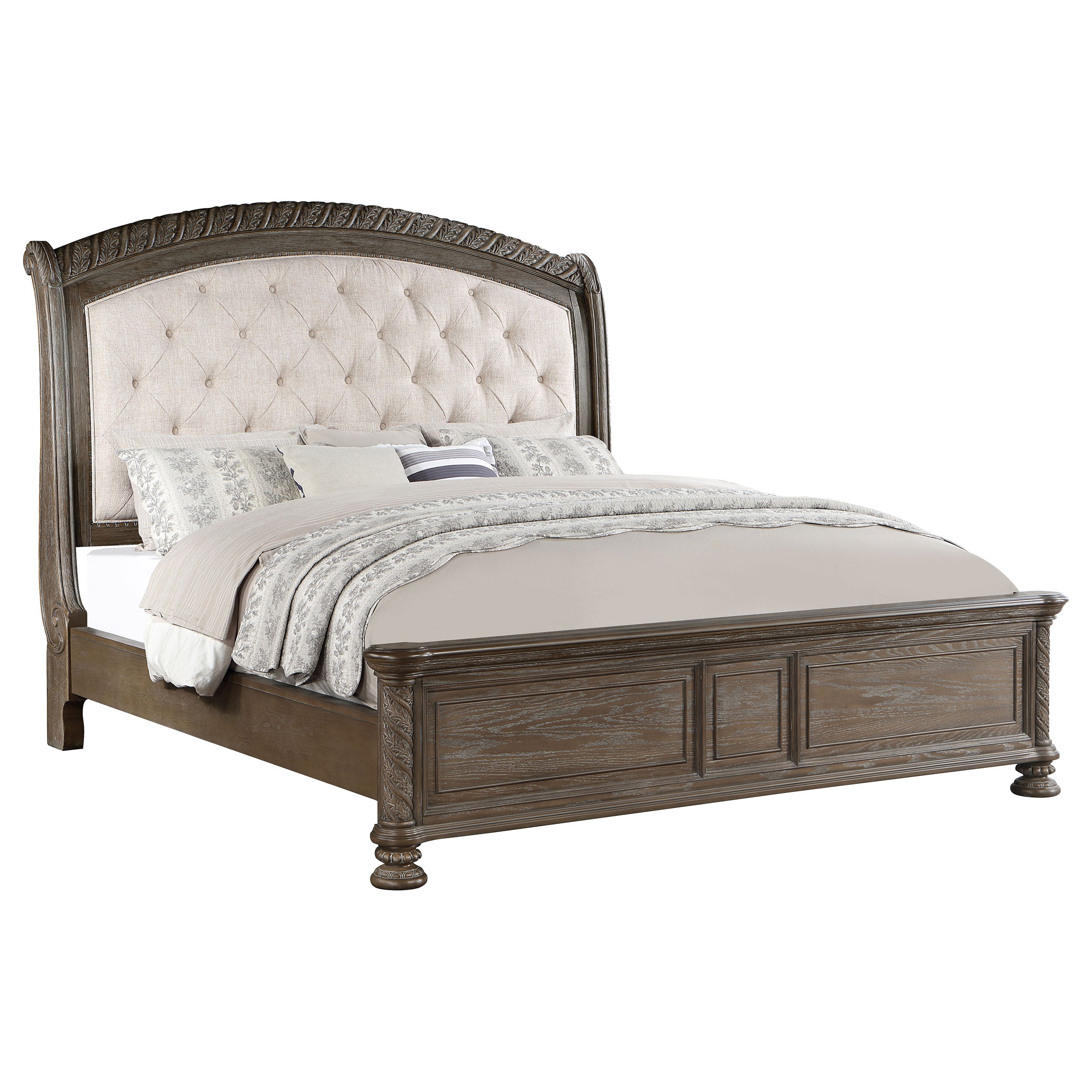 Coaster Emmett Tufted Headboard Panel Bed Walnut and Beige Cal king