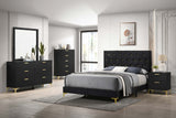 Coaster Kendall Tufted Panel Bedroom Set Black and Gold Queen Set of 5