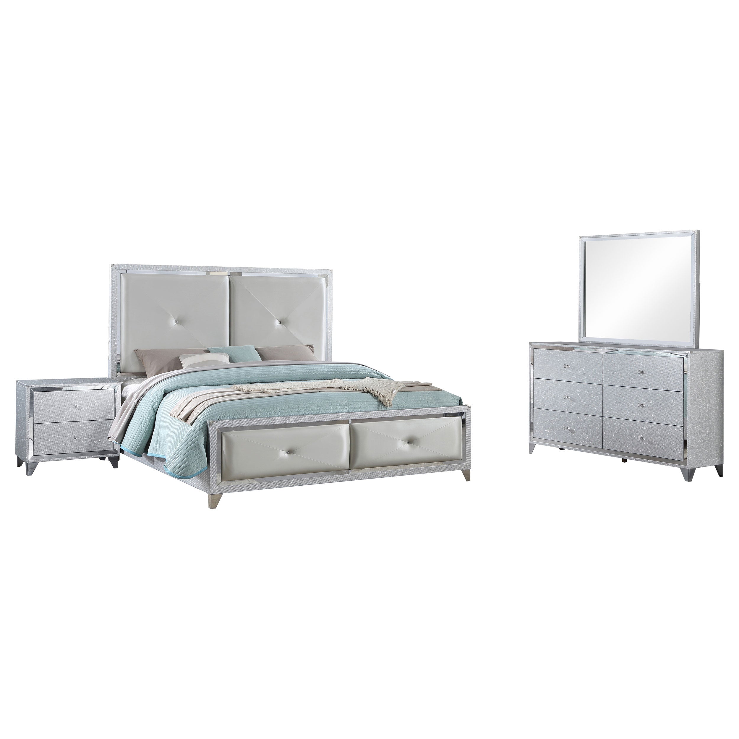 Coaster Larue Tufted Bedroom Set Silver Cal King Set of 4