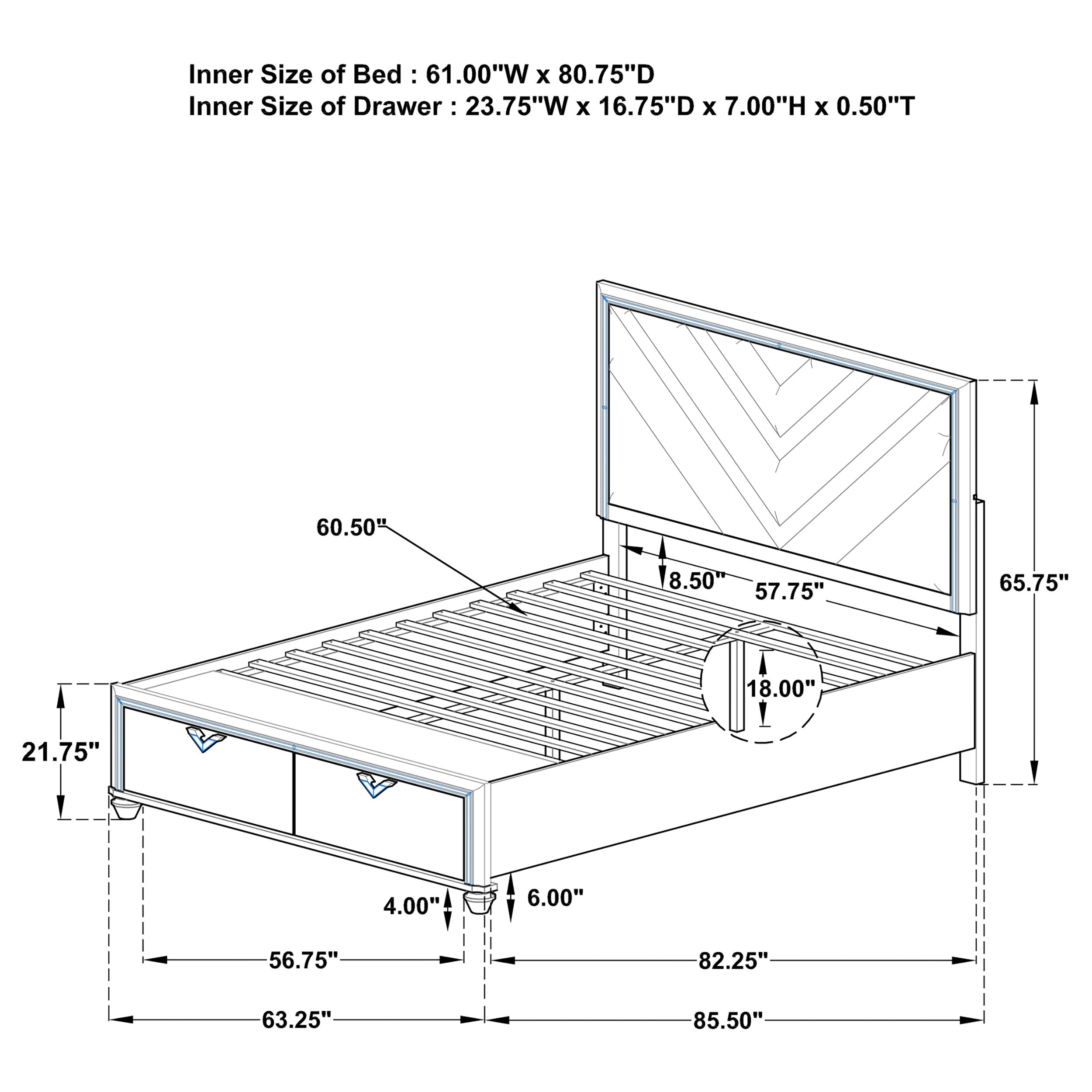 Coaster Veronica Platform Storage Bed with Upholstered LED Headboard Light Silver King