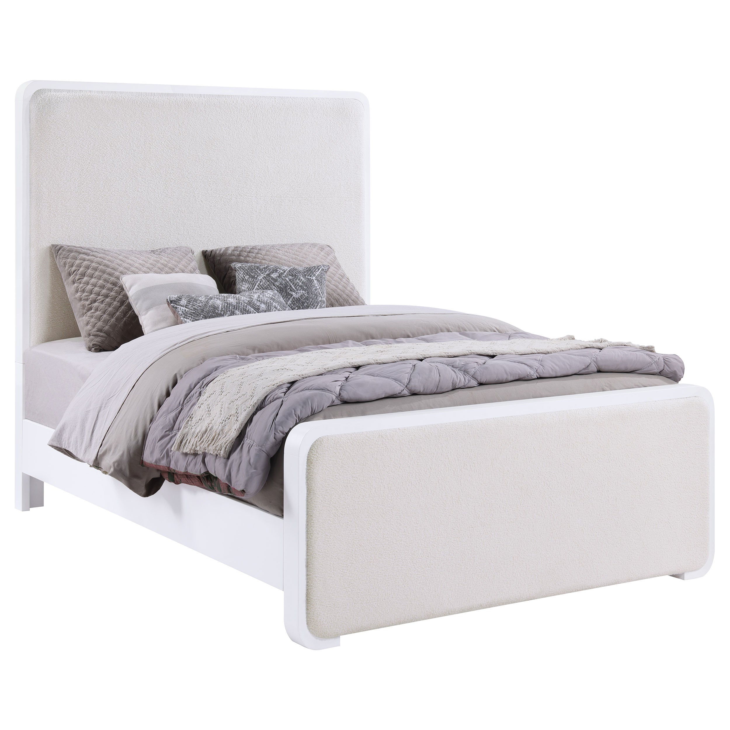 Coaster Anastasia Boucle Upholstered Panel Bed Pearl White and Beige Cal King