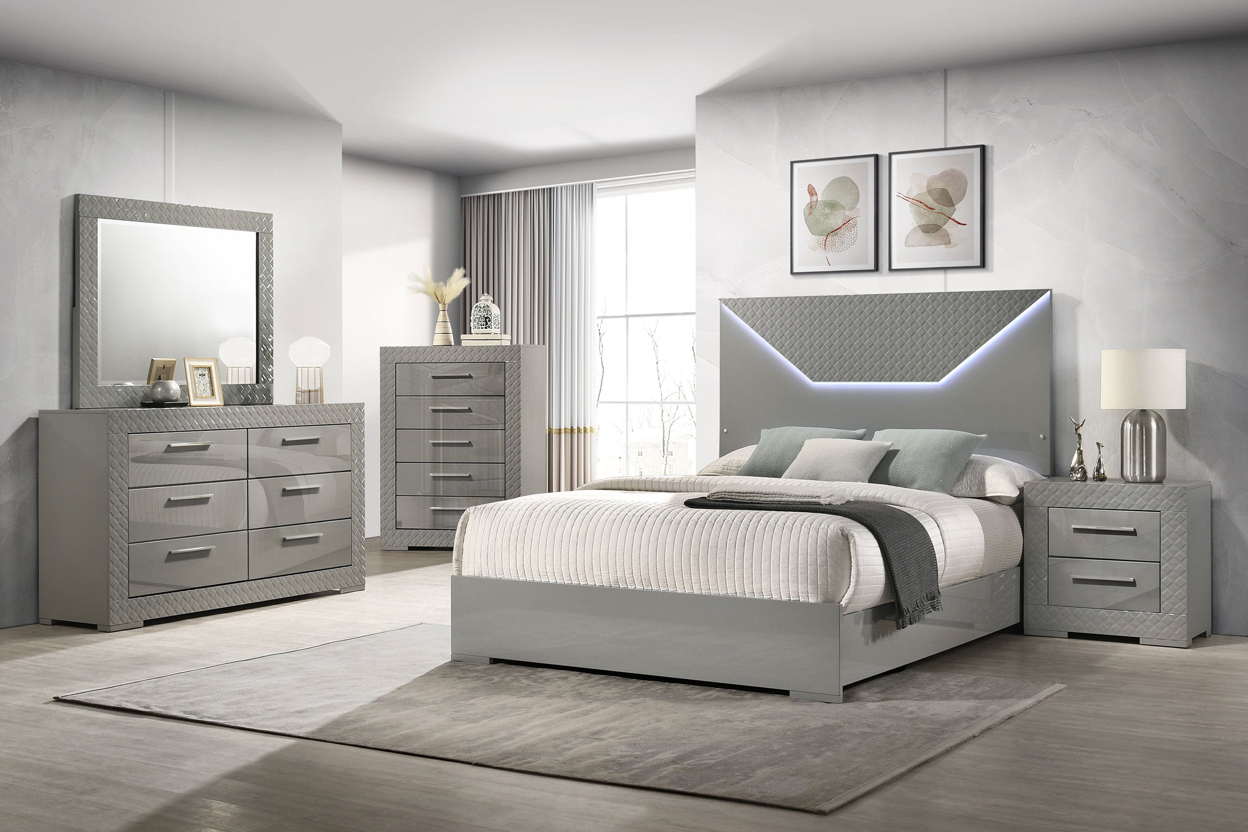 Ives   Bedroom Set Grey High Gloss