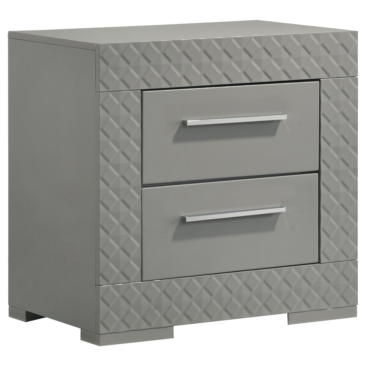 Ives 2-drawer Nightstand Bedside Table Grey High Gloss