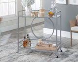 International Lux Rolling Glass & Metal Bar Cart in Silver