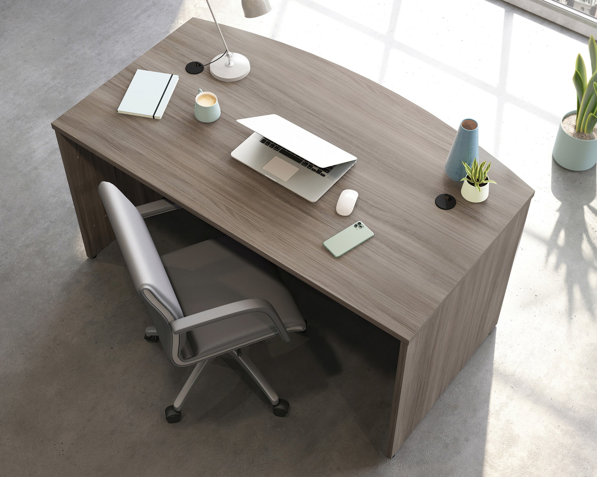 Affirm 60" Bowfront Executive Desk in Hudson Elm