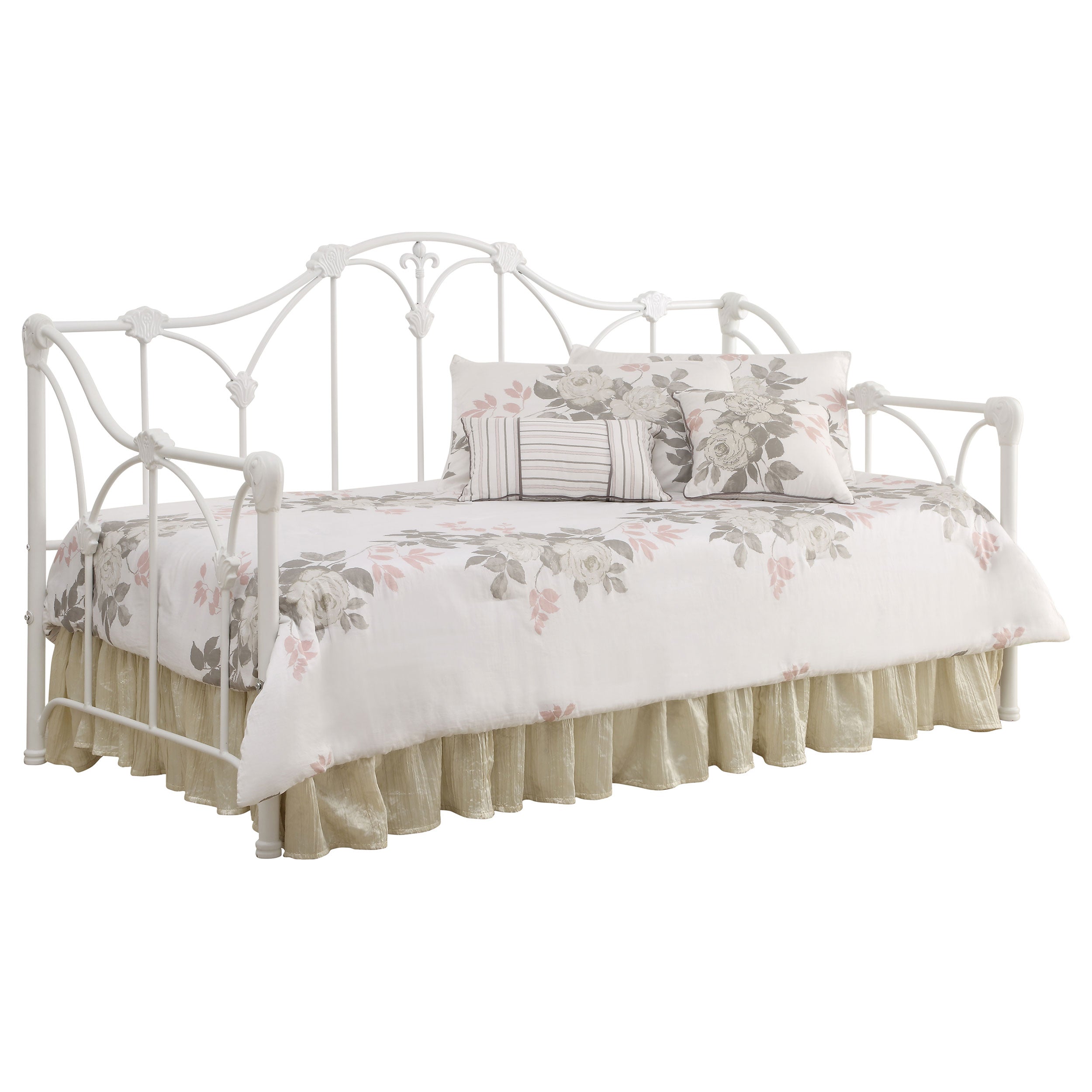 Coaster Halladay Twin Metal Daybed with Floral Frame White Default Title