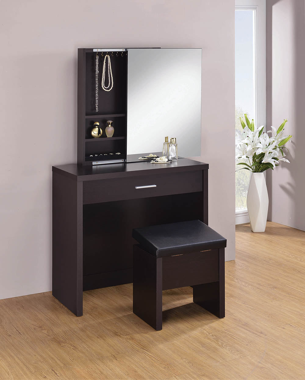 Coaster Harvey 2-piece Vanity Set with Lift-Top Stool Cappuccino Default Title