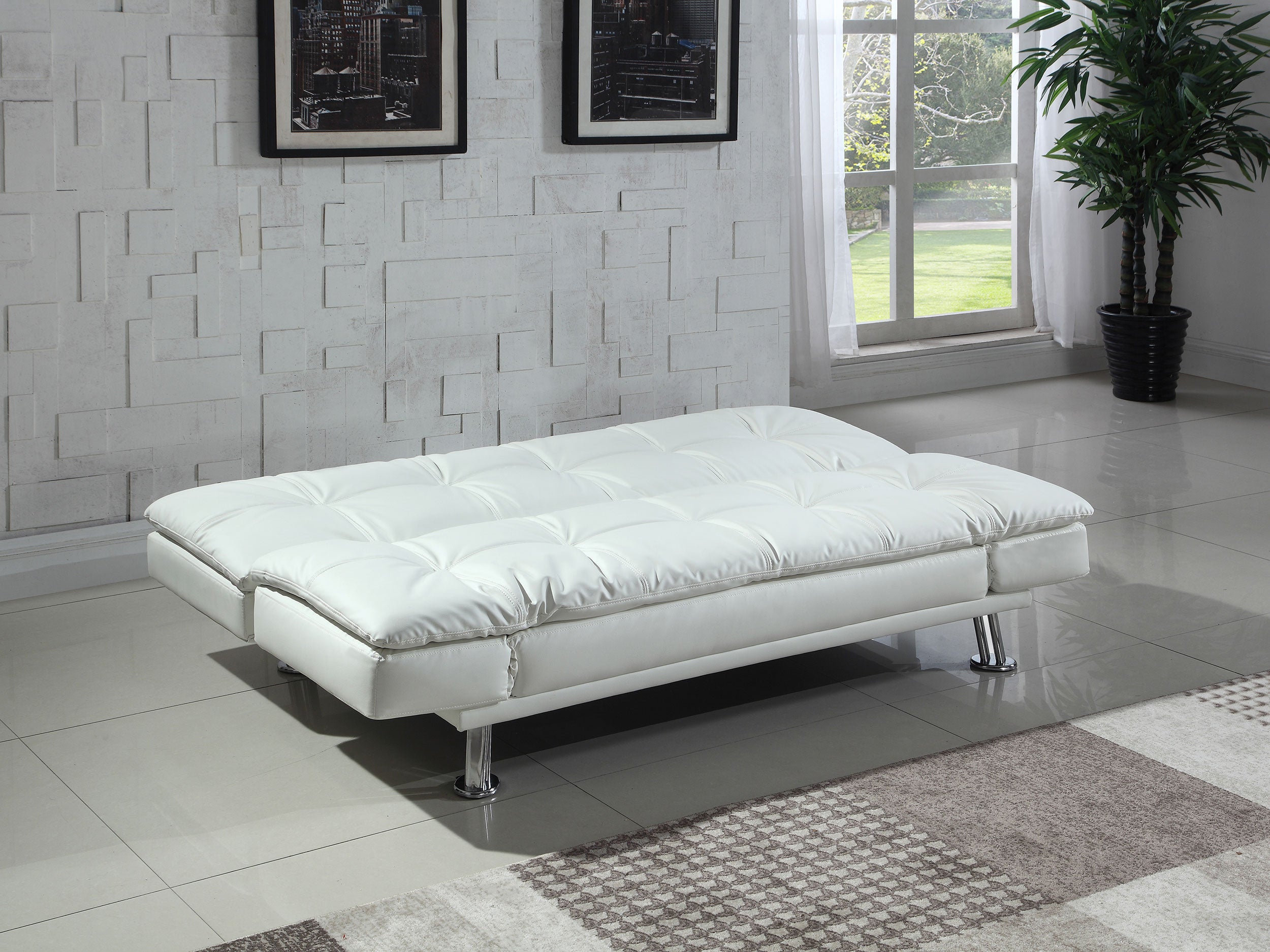 Coaster Dilleston Tufted Back Upholstered Sofa Bed White Default Title