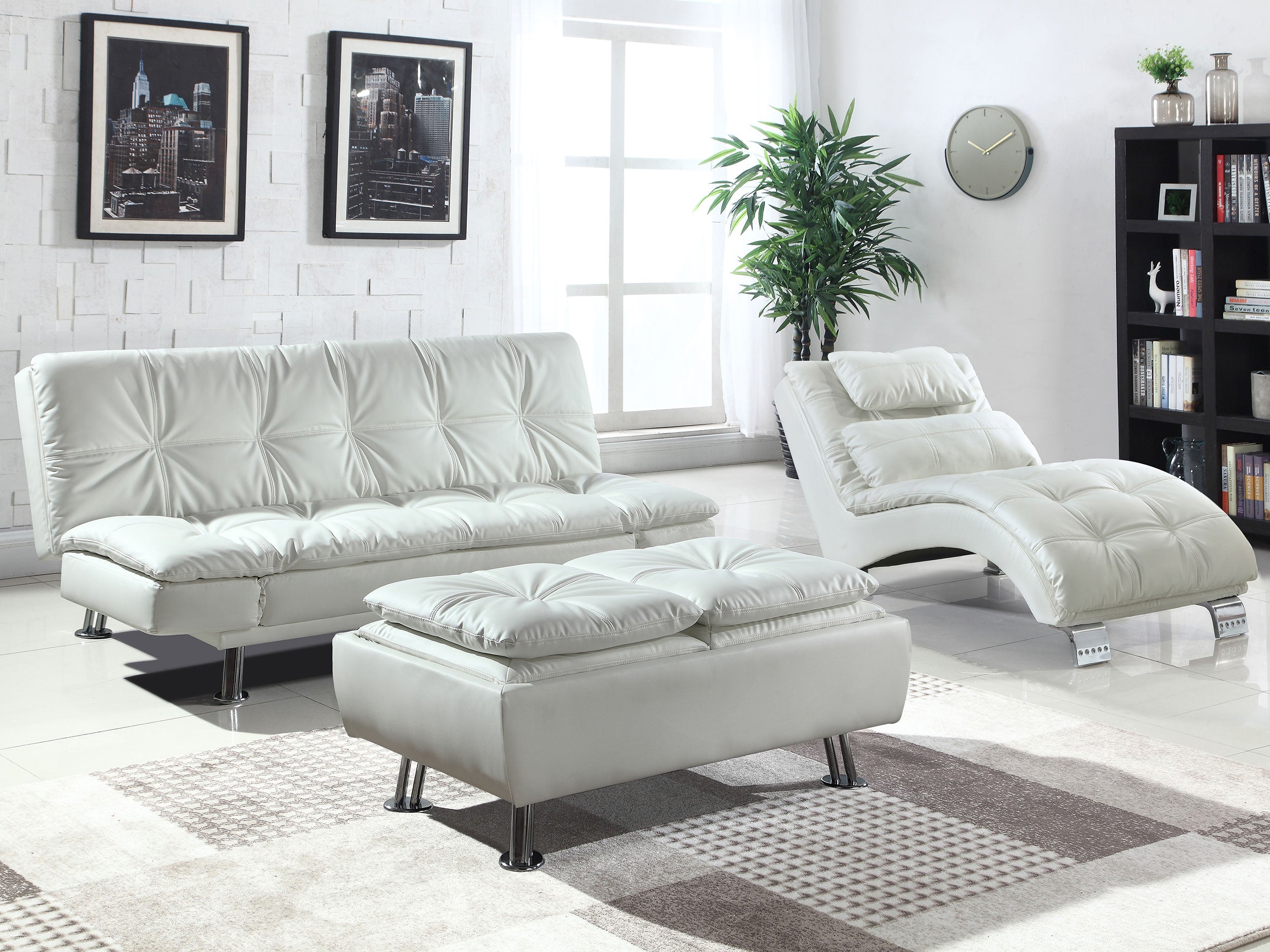 Coaster Dilleston Tufted Back Upholstered Sofa Bed White Default Title