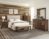 Coaster Devon Upholstered Bedroom Set Beige and Burnished Oak Eastern King Set of 4