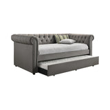 Coaster Kepner Tufted Upholstered Daybed Grey with Trundle Default Title