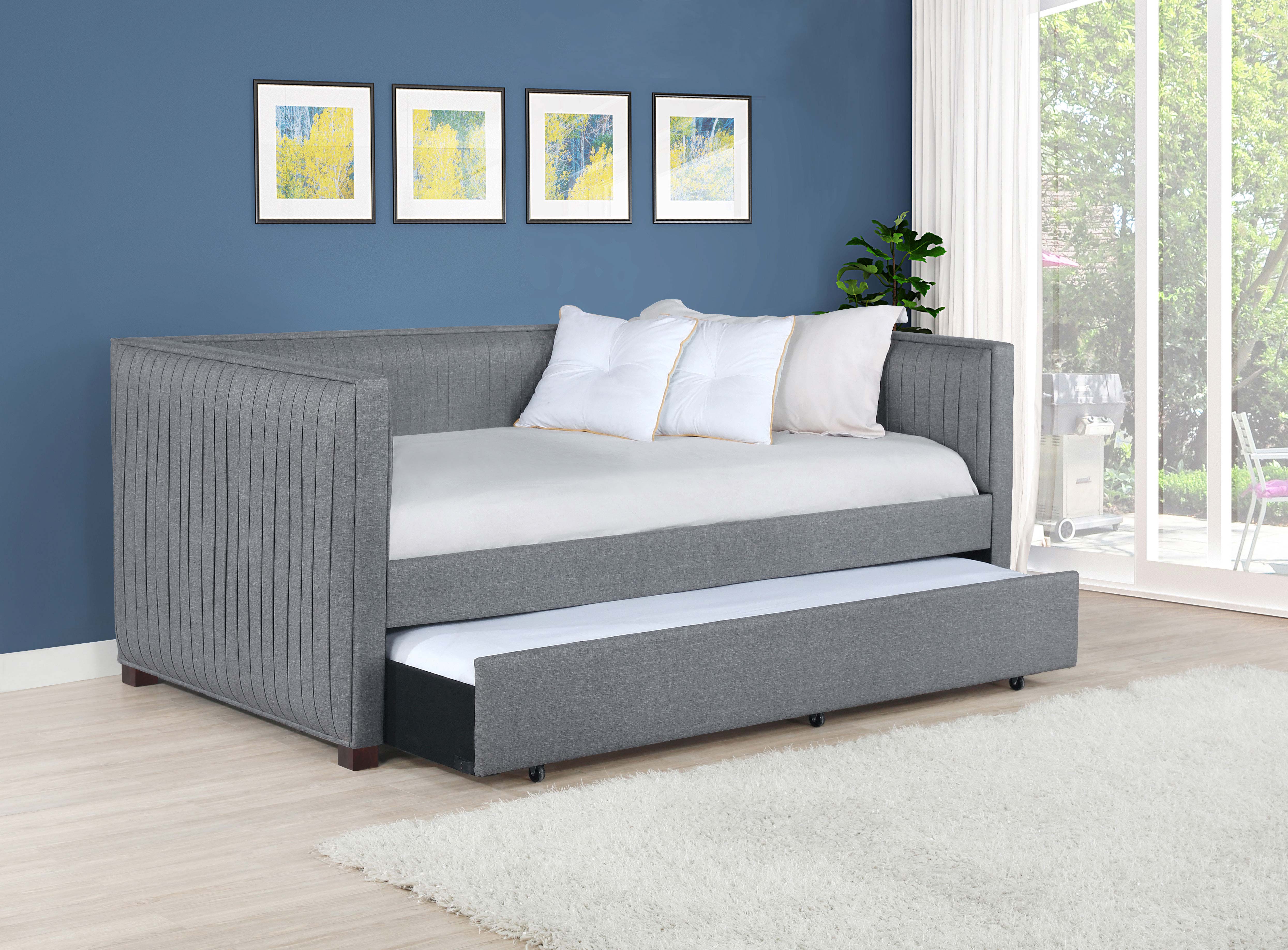 Coaster Brodie Upholstered Twin Daybed with Trundle Grey Default Title