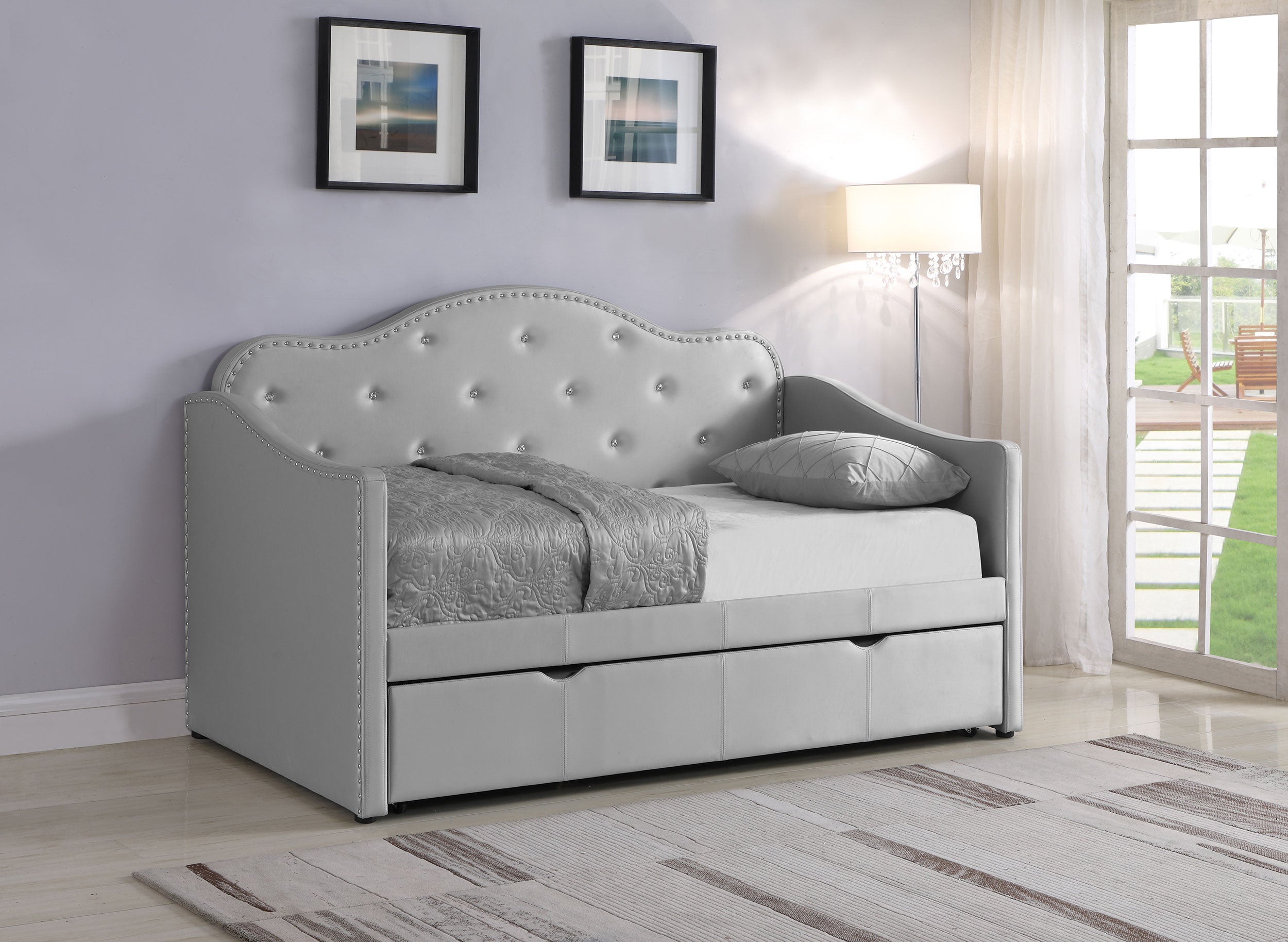 Coaster Elmore Upholstered Twin Daybed with Trundle Pearlescent Grey Default Title