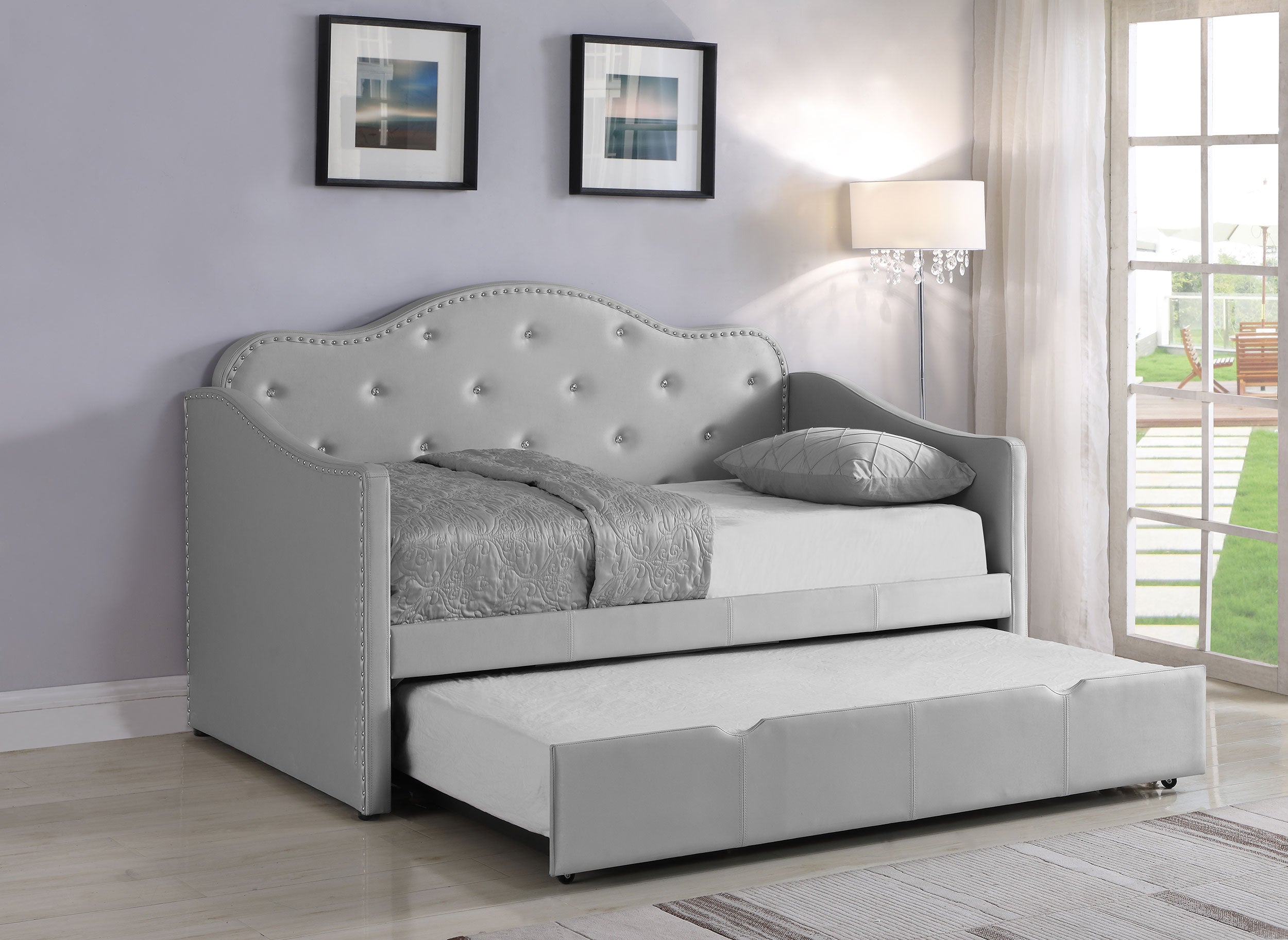 Coaster Elmore Upholstered Twin Daybed with Trundle Pearlescent Grey Default Title