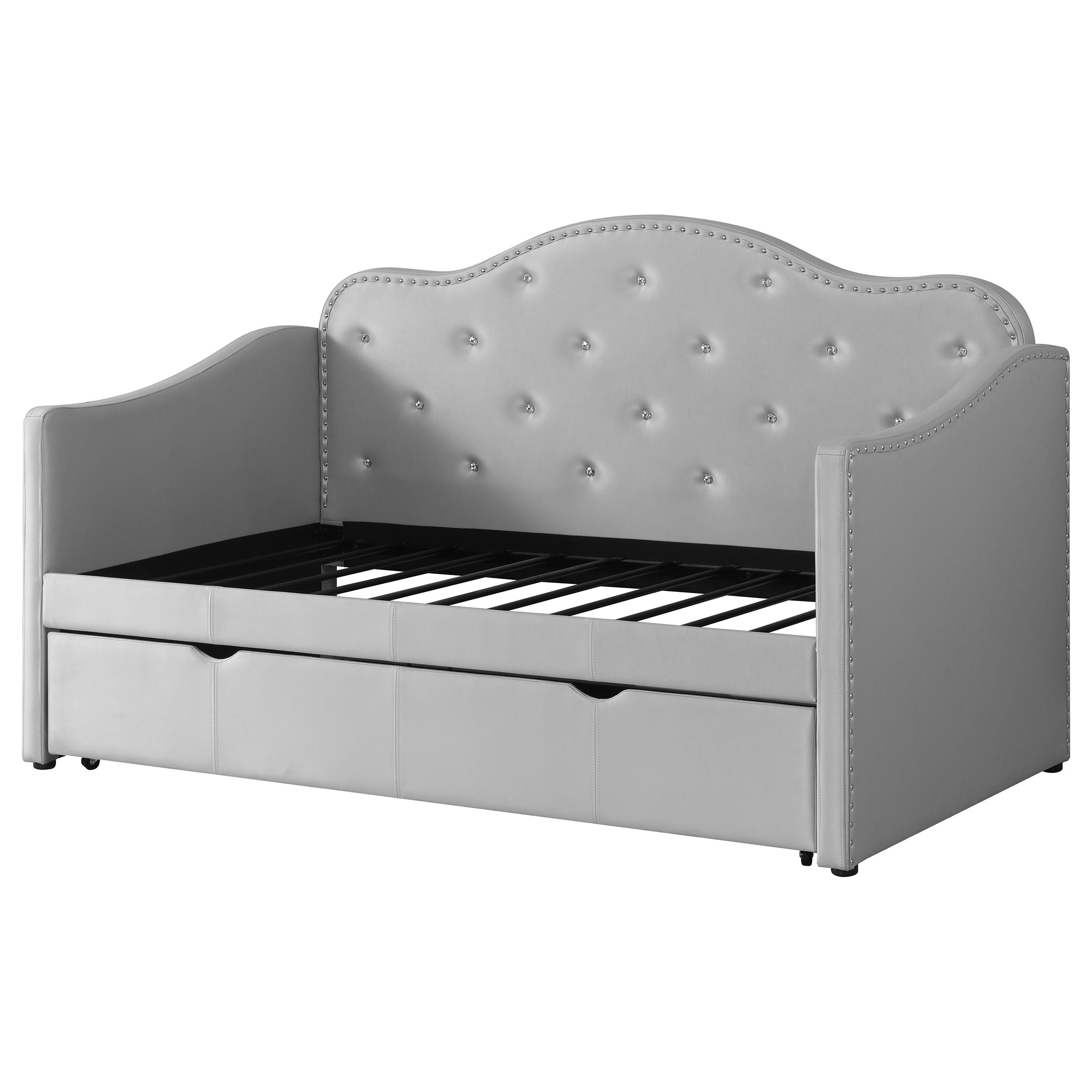 Coaster Elmore Upholstered Twin Daybed with Trundle Pearlescent Grey Default Title