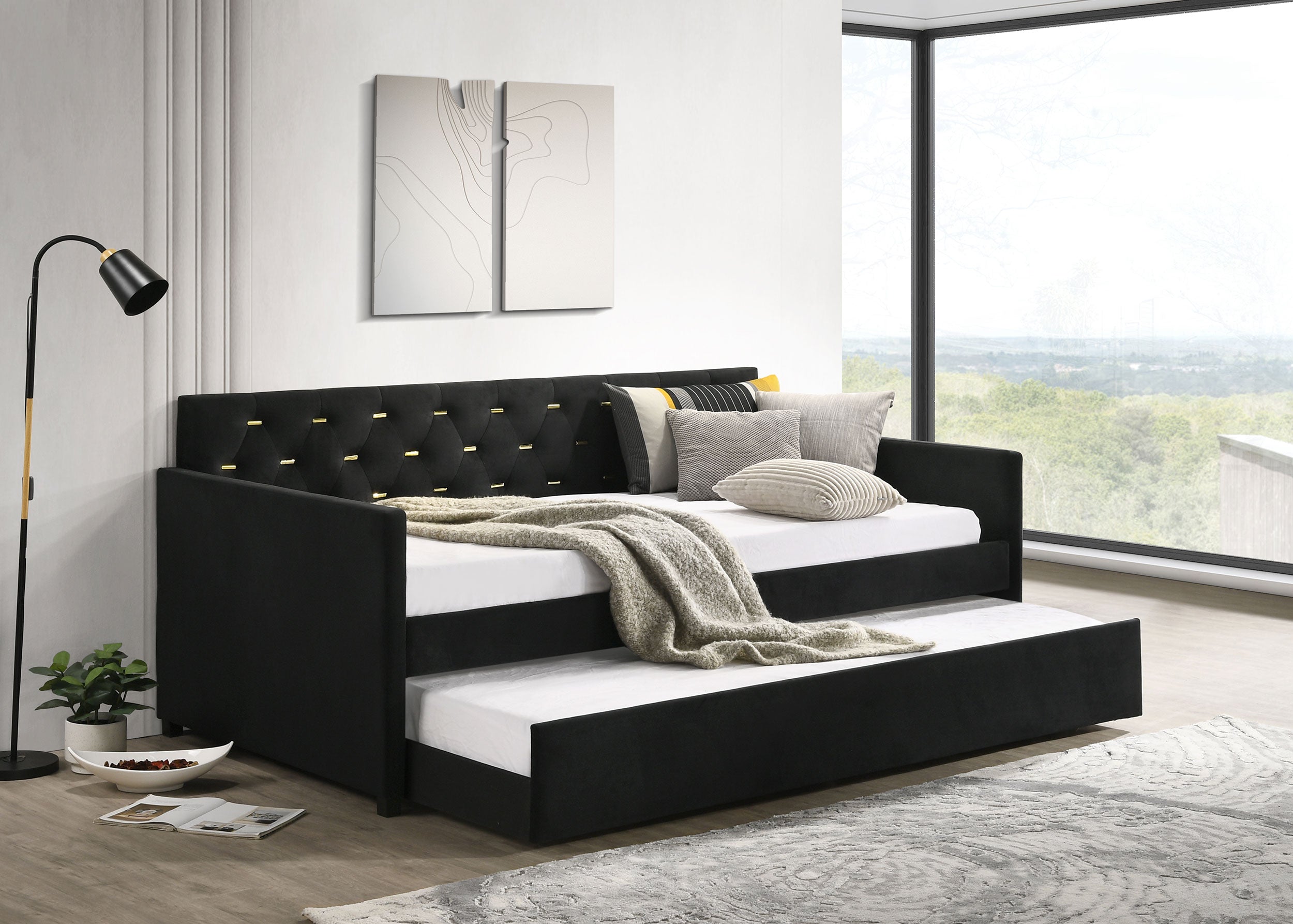 Coaster Kendall Upholstered Tufted Twin Daybed with Trundle Black Default Title