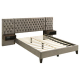 Coaster Marley Upholstered Platform Bed with Headboard Panels Light Brown King