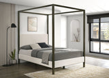 Coaster Monroe Upholstered Canopy Platform Bed Vanilla and Black King