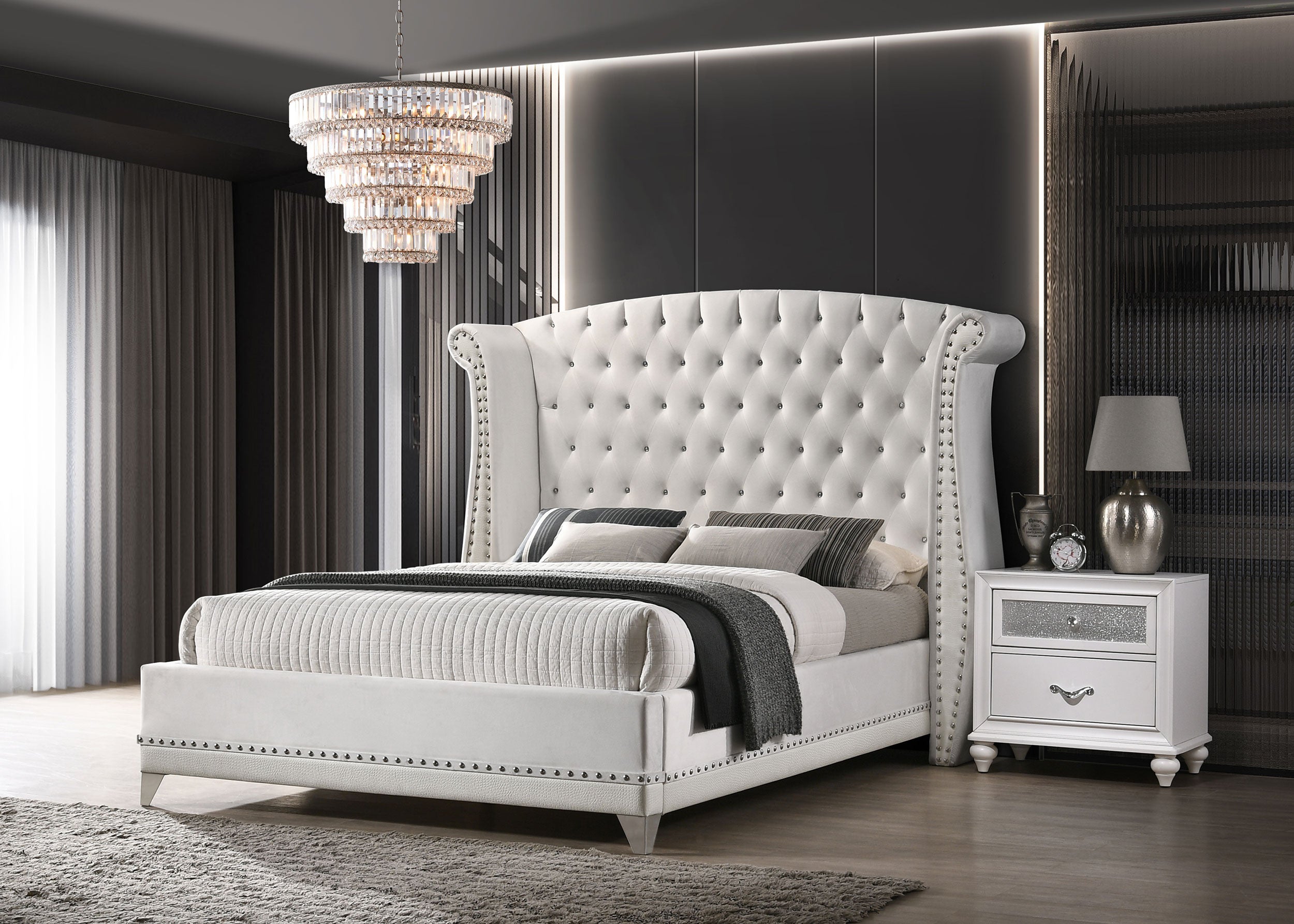 Coaster Barzini Wingback Tufted Bed White Cal King