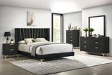 Coaster Kendall Upholstered Tufted Bedroom Set Black Eastern King Set of 5