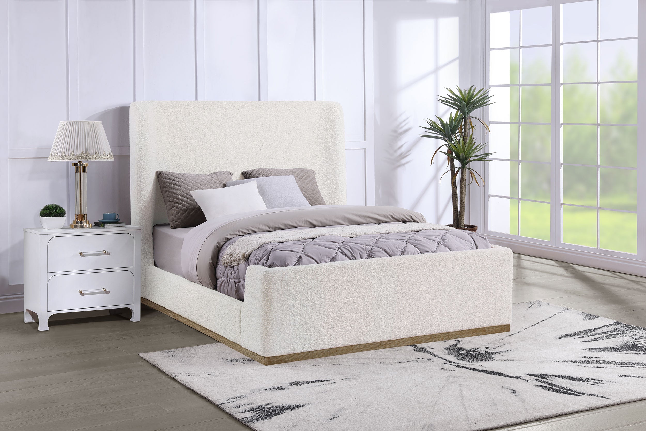 Coaster Nala Upholstered Wingback Platform Sleigh Bed Cream King