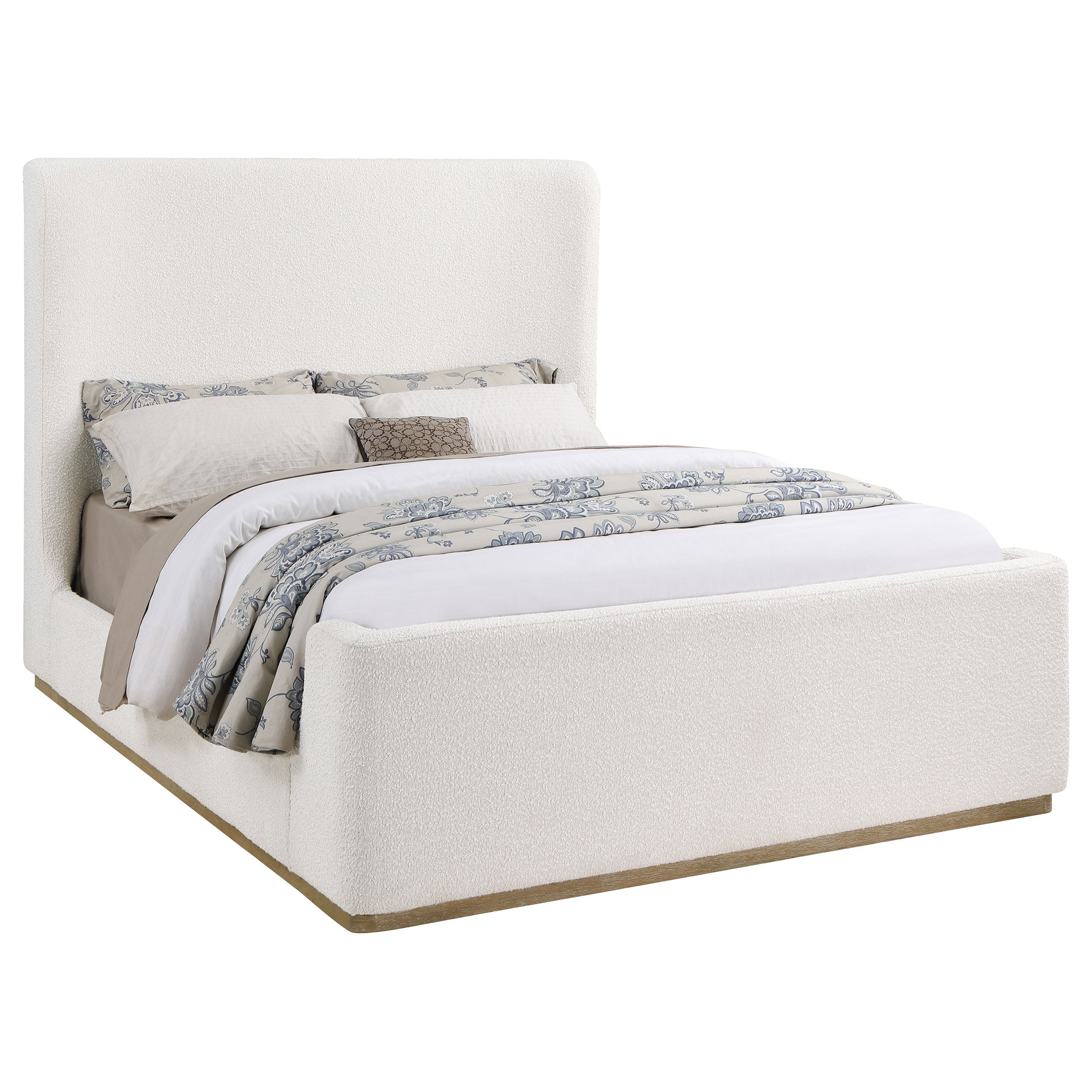 Coaster Nala Upholstered Wingback Platform Sleigh Bed Cream King