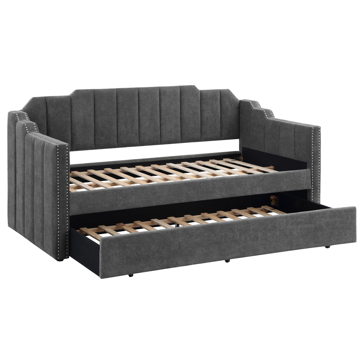 Coaster Kingston Upholstered Twin Daybed with Trundle Charcoal Default Title