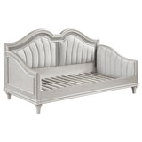 Coaster Evangeline Upholstered Twin Daybed with Faux Diamond Trim Silver and Ivory Default Title