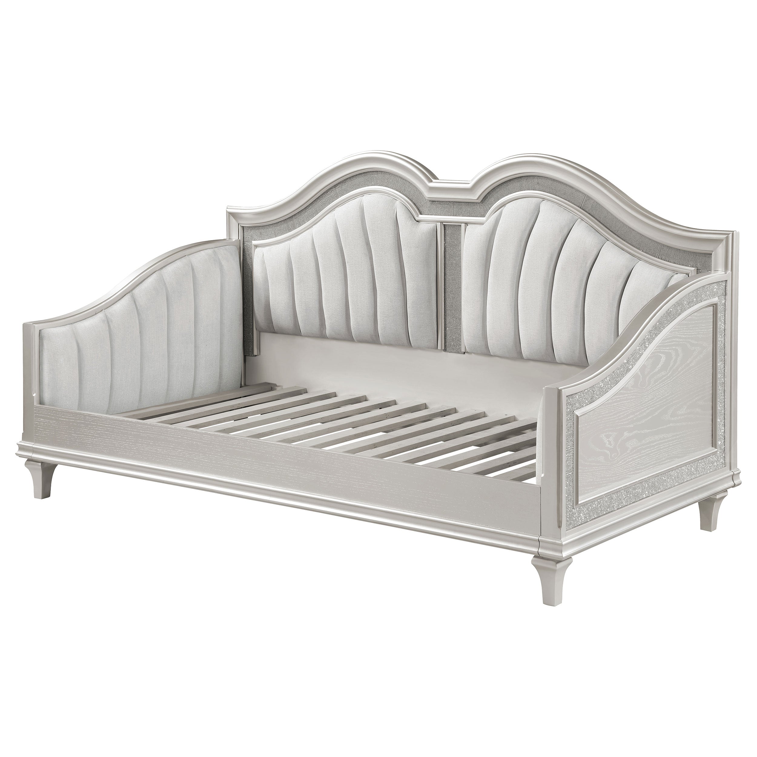 Coaster Evangeline Upholstered Twin Daybed with Faux Diamond Trim Silver and Ivory Default Title