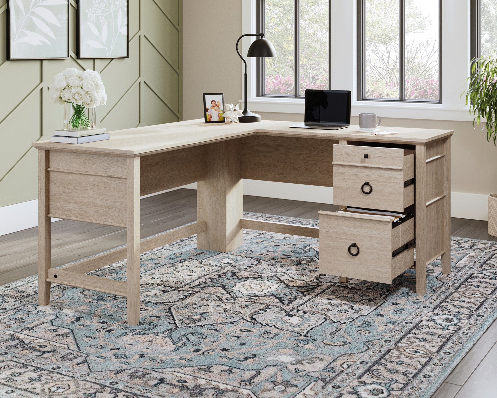 East Adara  L-Shaped Computer Desk in Cascade Oak