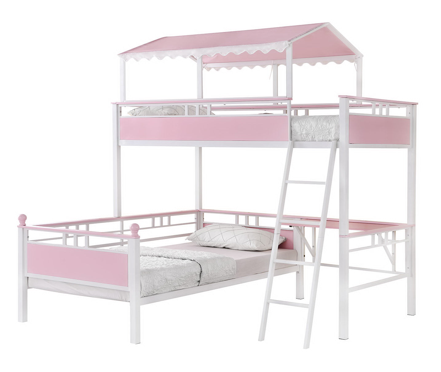 Coaster Alexia Twin over Twin Workstation Bunk Bed Pink and White Default Title