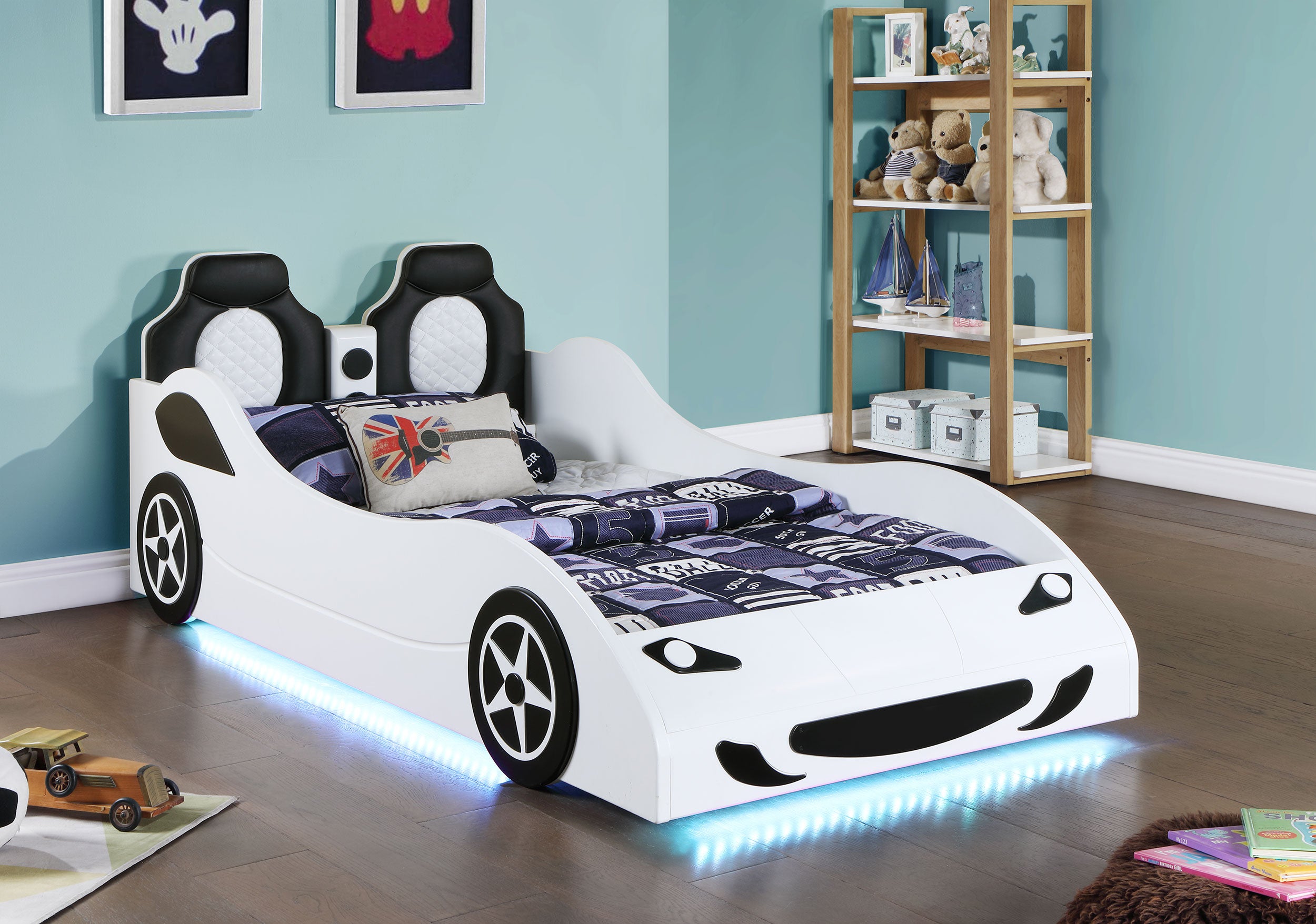 Coaster Cruiser Car Themed Twin Bed with Underglow Lights White Red