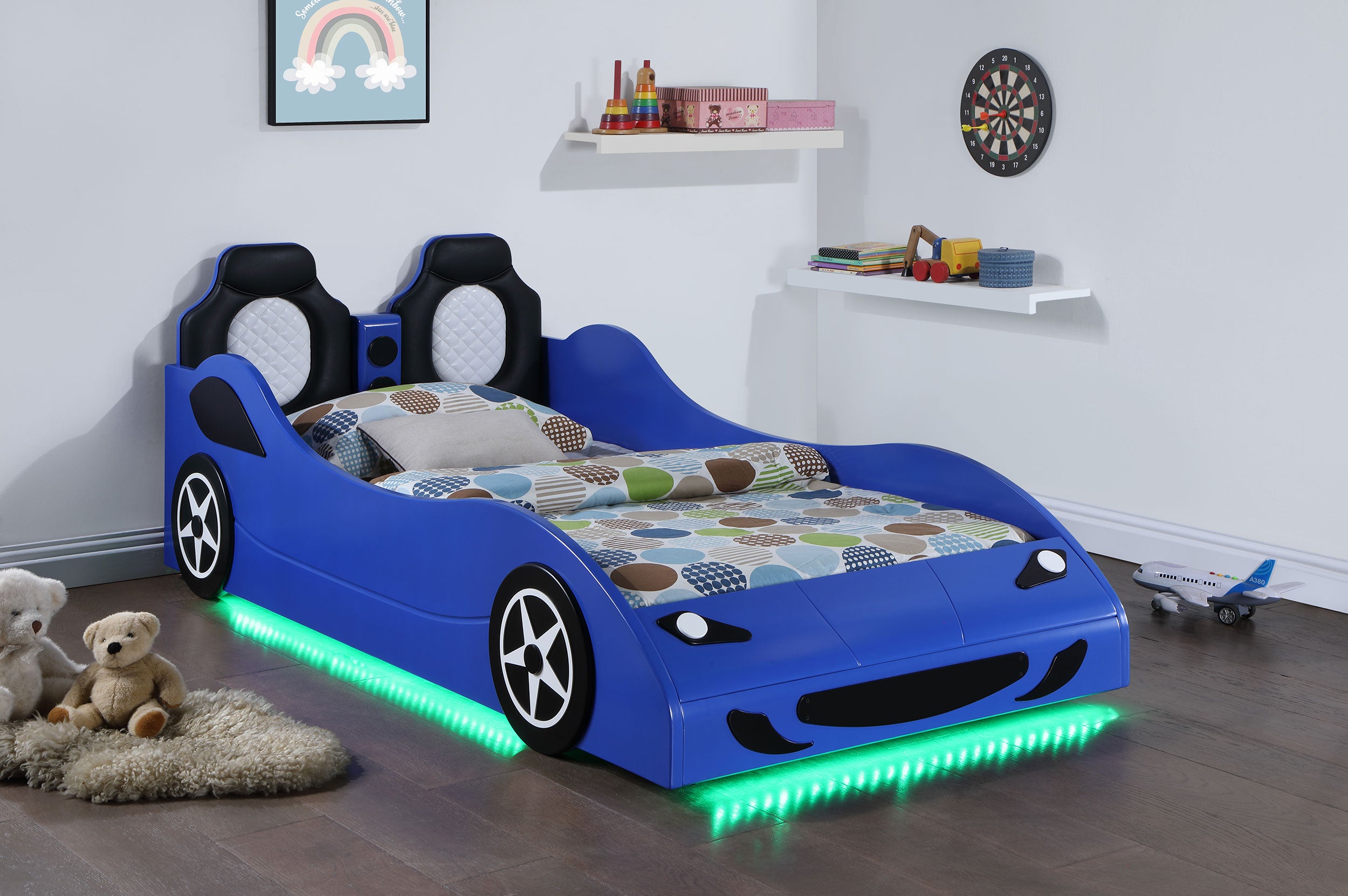 Coaster Cruiser Car Themed Twin Bed with Underglow Lights White Red