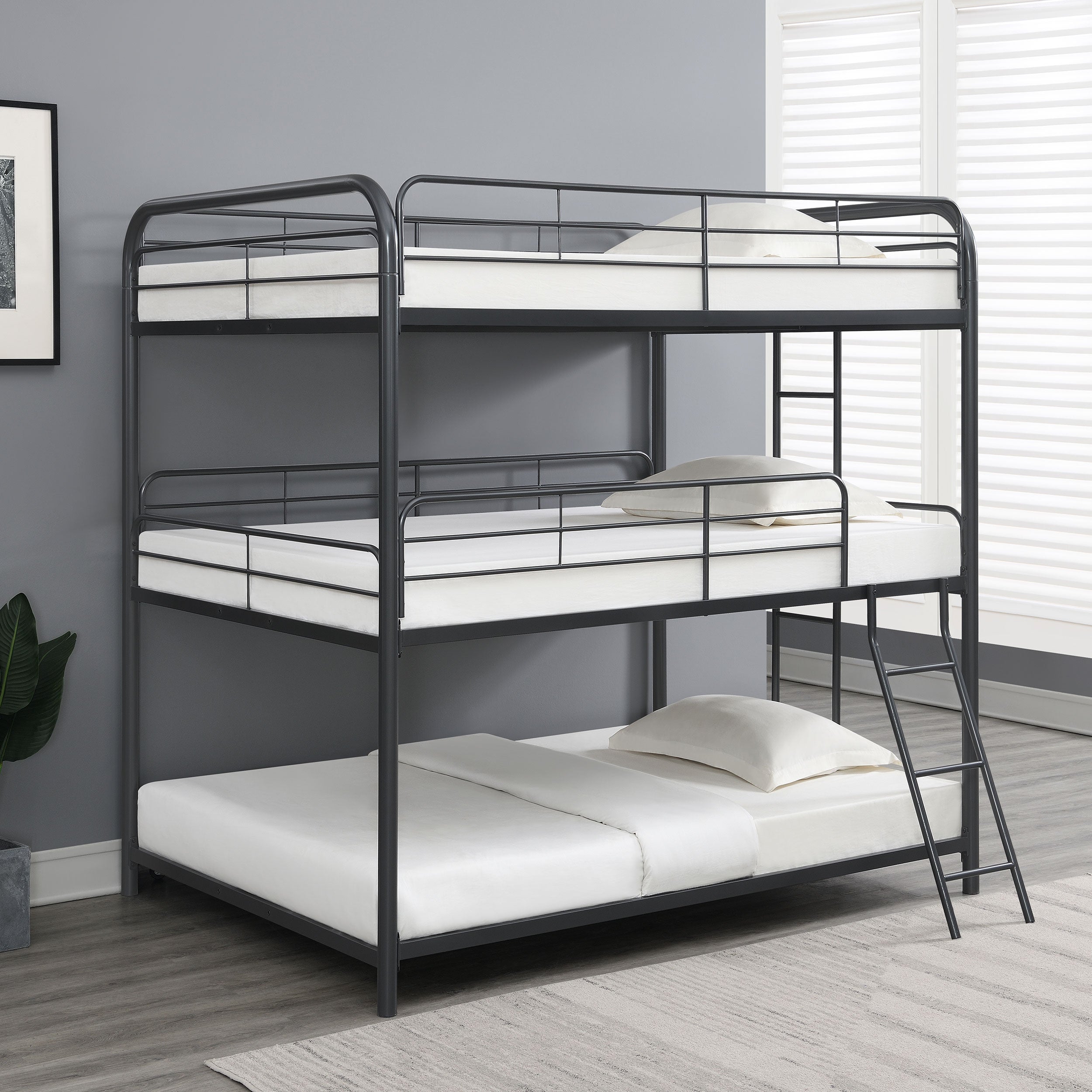 Coaster Garner Triple Full Bunk Bed with Ladder Gunmetal Default Title