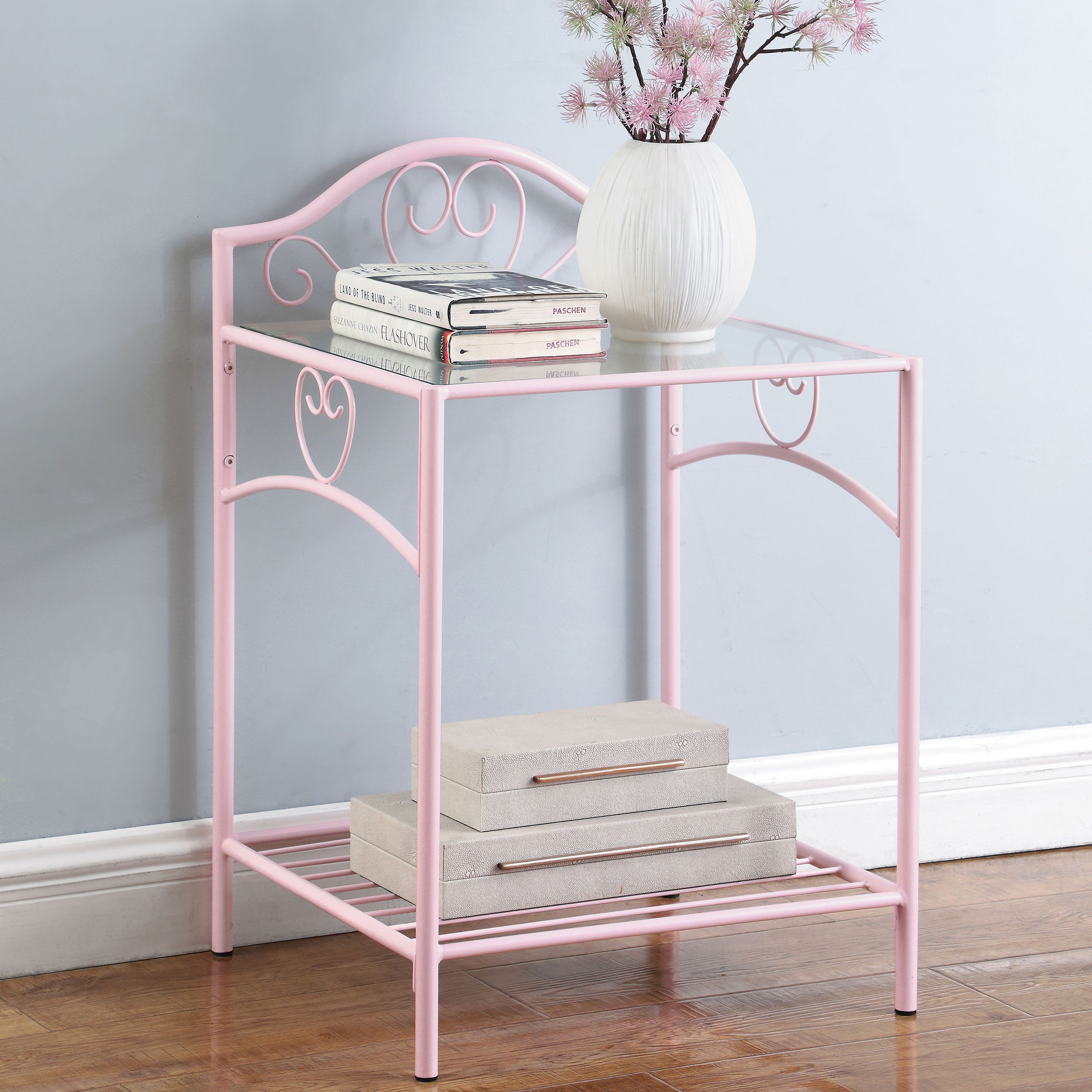 Coaster Massi 1-shelf Nightstand with Glass Top Powder Pink Default Title