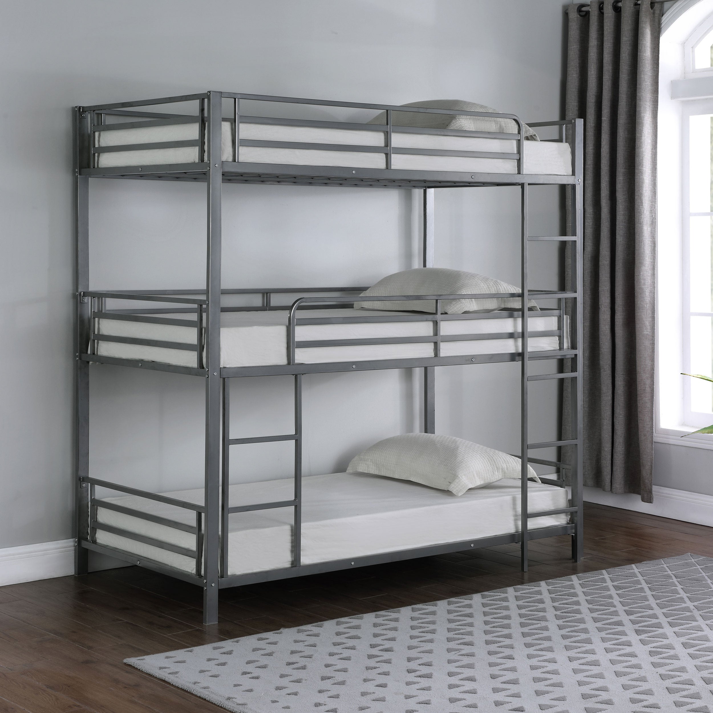 Coaster Maynard Metal Triple Twin Bunk Bed Gunmetal Default Title