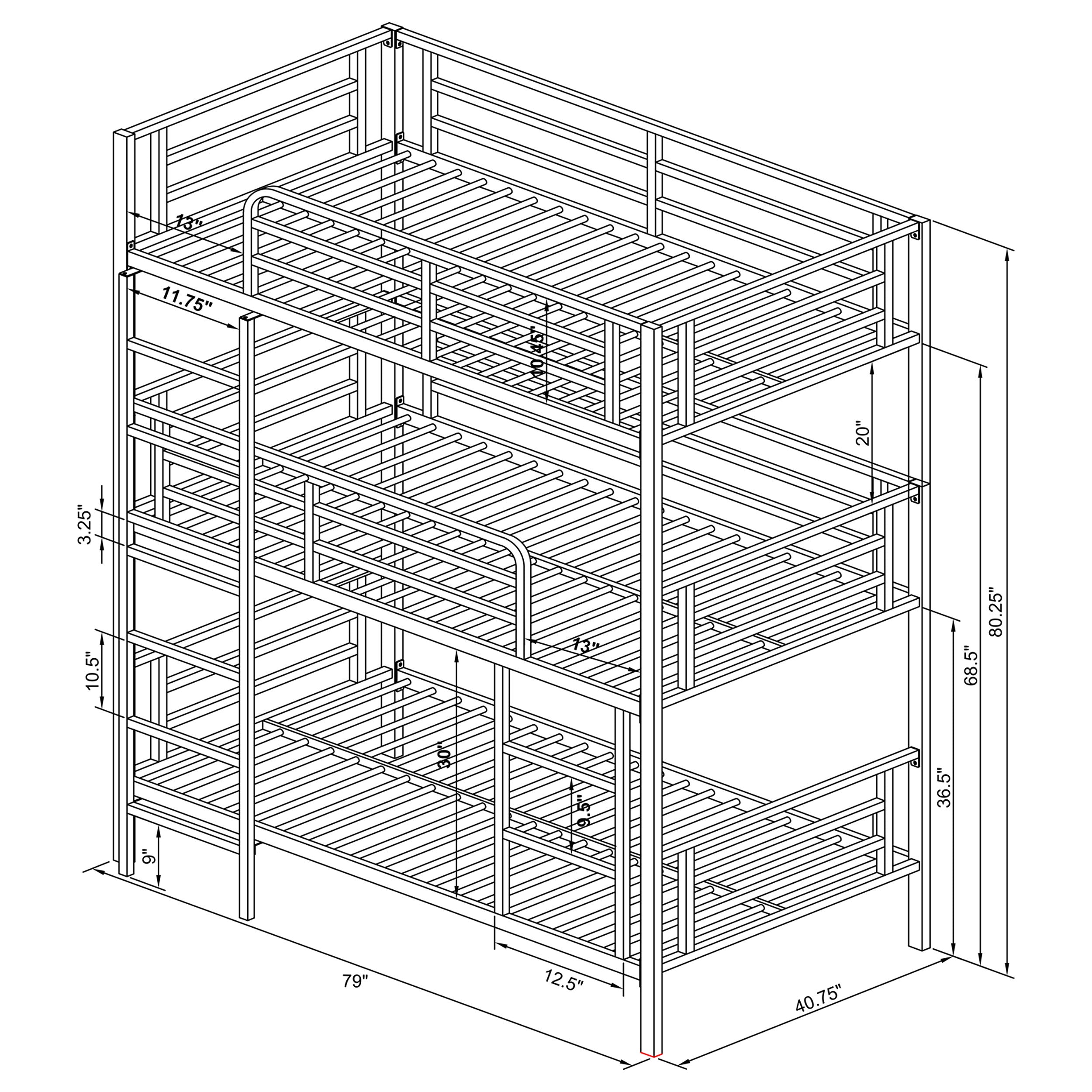 Coaster Maynard Metal Triple Twin Bunk Bed Gunmetal Default Title