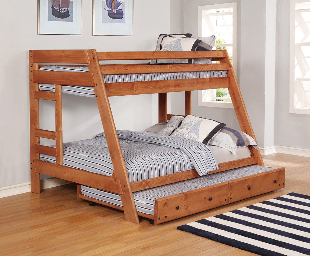 Coaster Wrangle Hill Twin Over Full Bunk Bed with Built-in Ladder Amber Wash Default Title