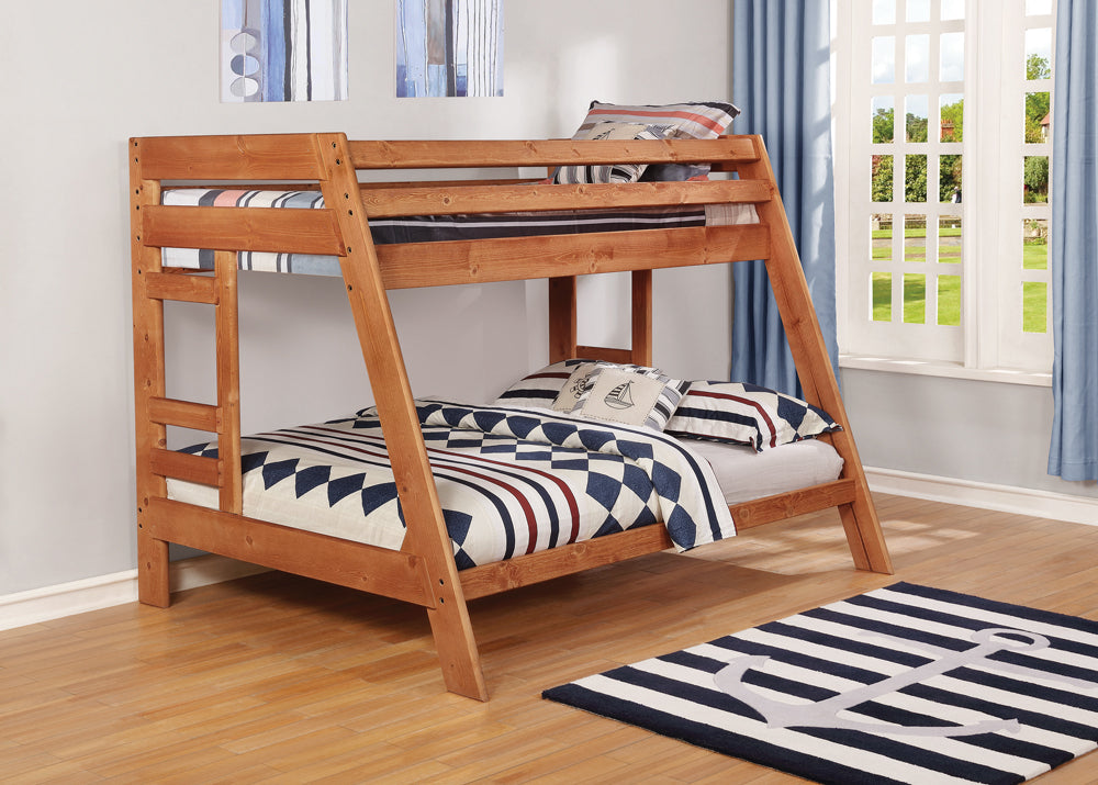 Coaster Wrangle Hill Twin Over Full Bunk Bed with Built-in Ladder Amber Wash Default Title