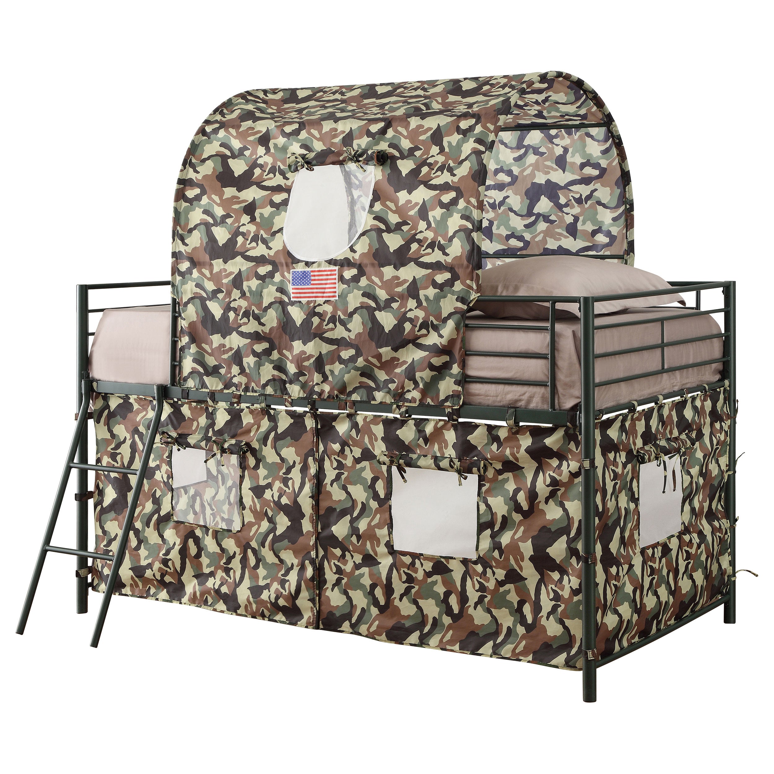 Coaster Camouflage Tent Loft Bed with Ladder Army Green Default Title