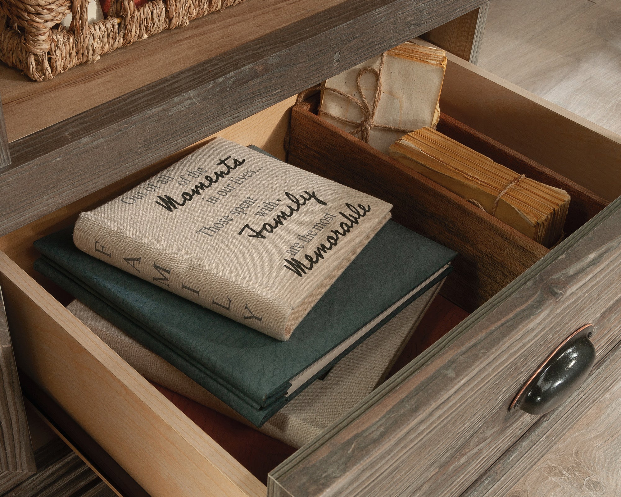 Sonnet Springs  6-Shelf Bookcase with Drawers in Pebble Pine