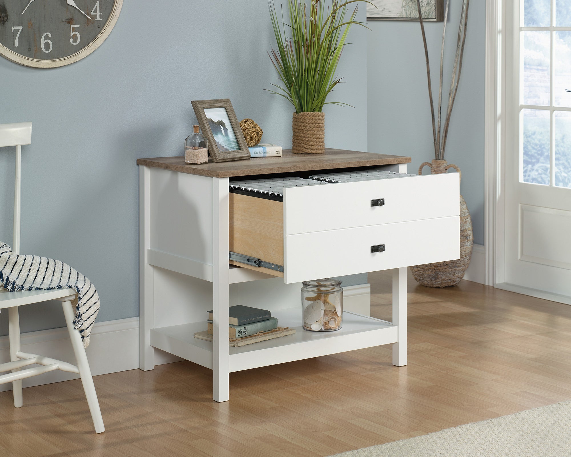 Cottage Road  White Lateral File Cabinet with Wood Accent