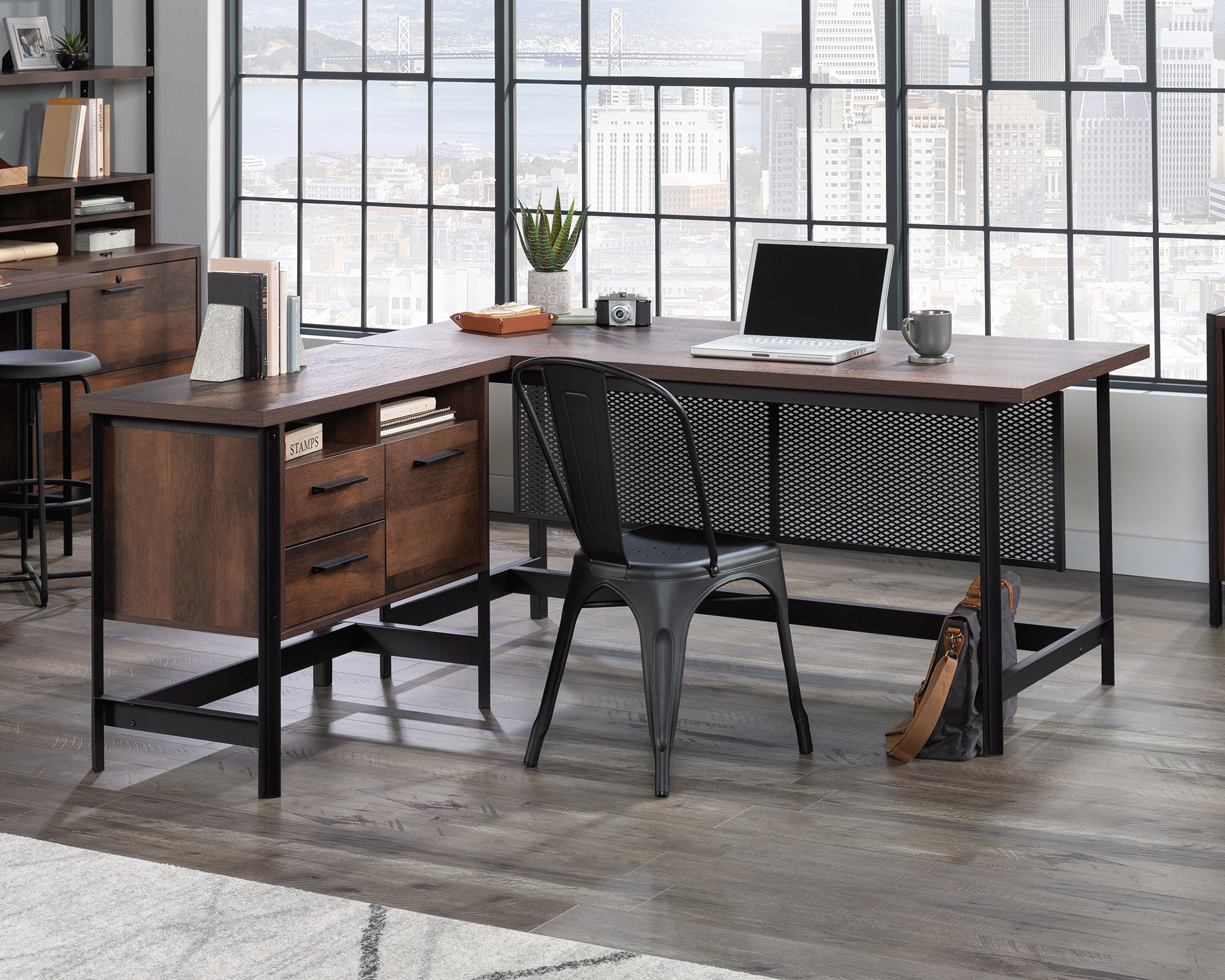 Briarbrook L-Shaped Computer Desk in Barrel Oak