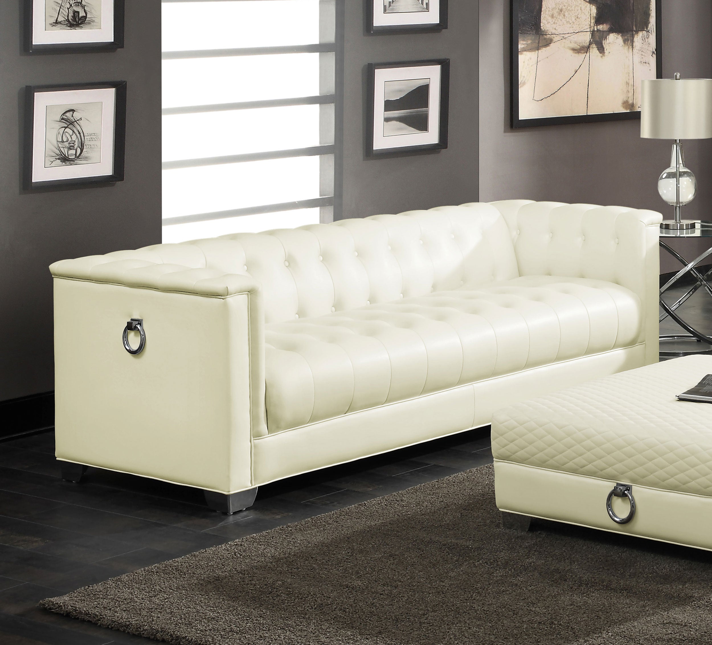 Coaster Chaviano Tufted Upholstered Sofa Pearl White Default Title