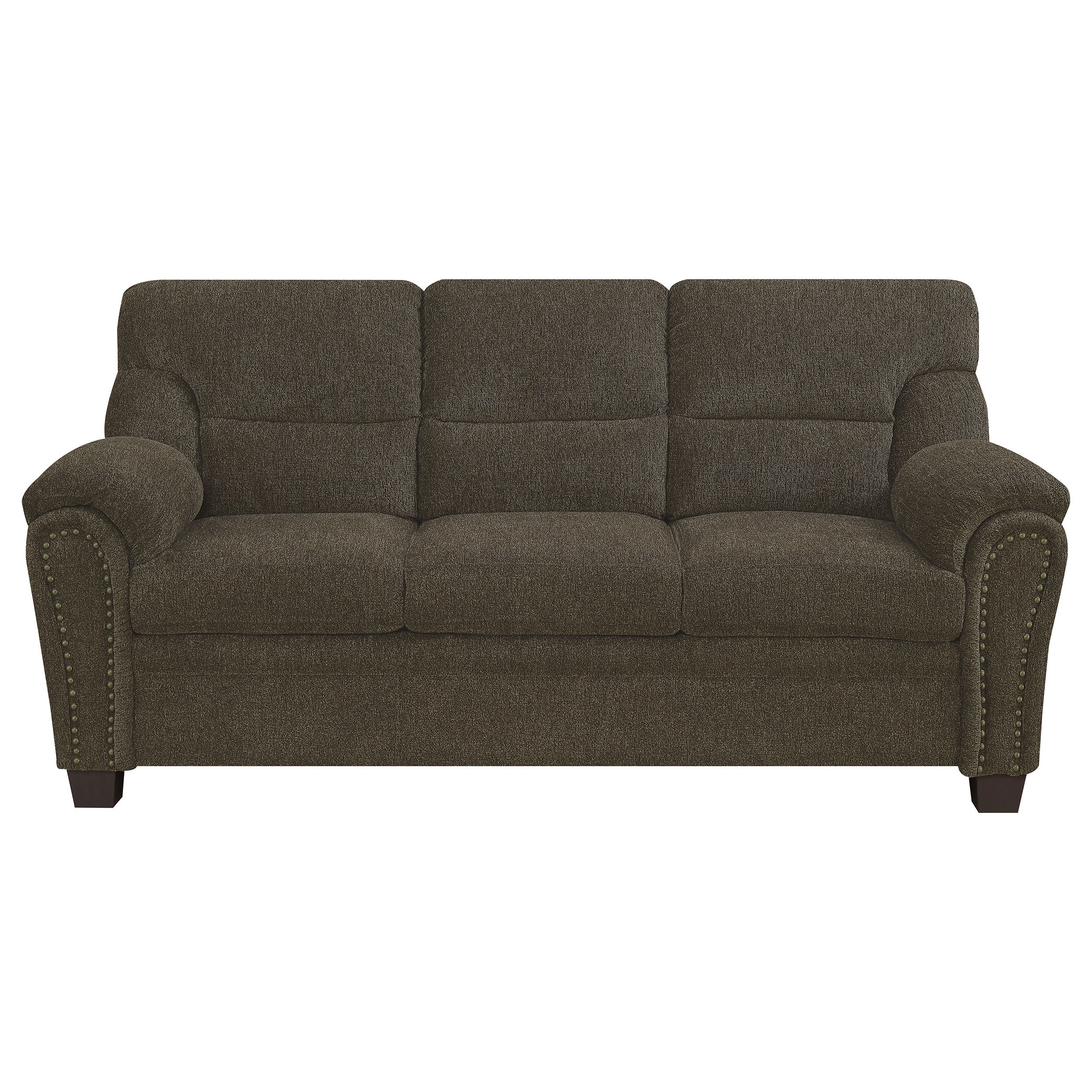 Coaster Clementine Upholstered Sofa with Nailhead Trim Brown Default Title