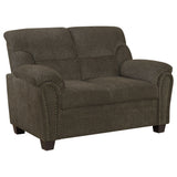 Coaster Clementine Upholstered Loveseat with Nailhead Trim Brown Default Title