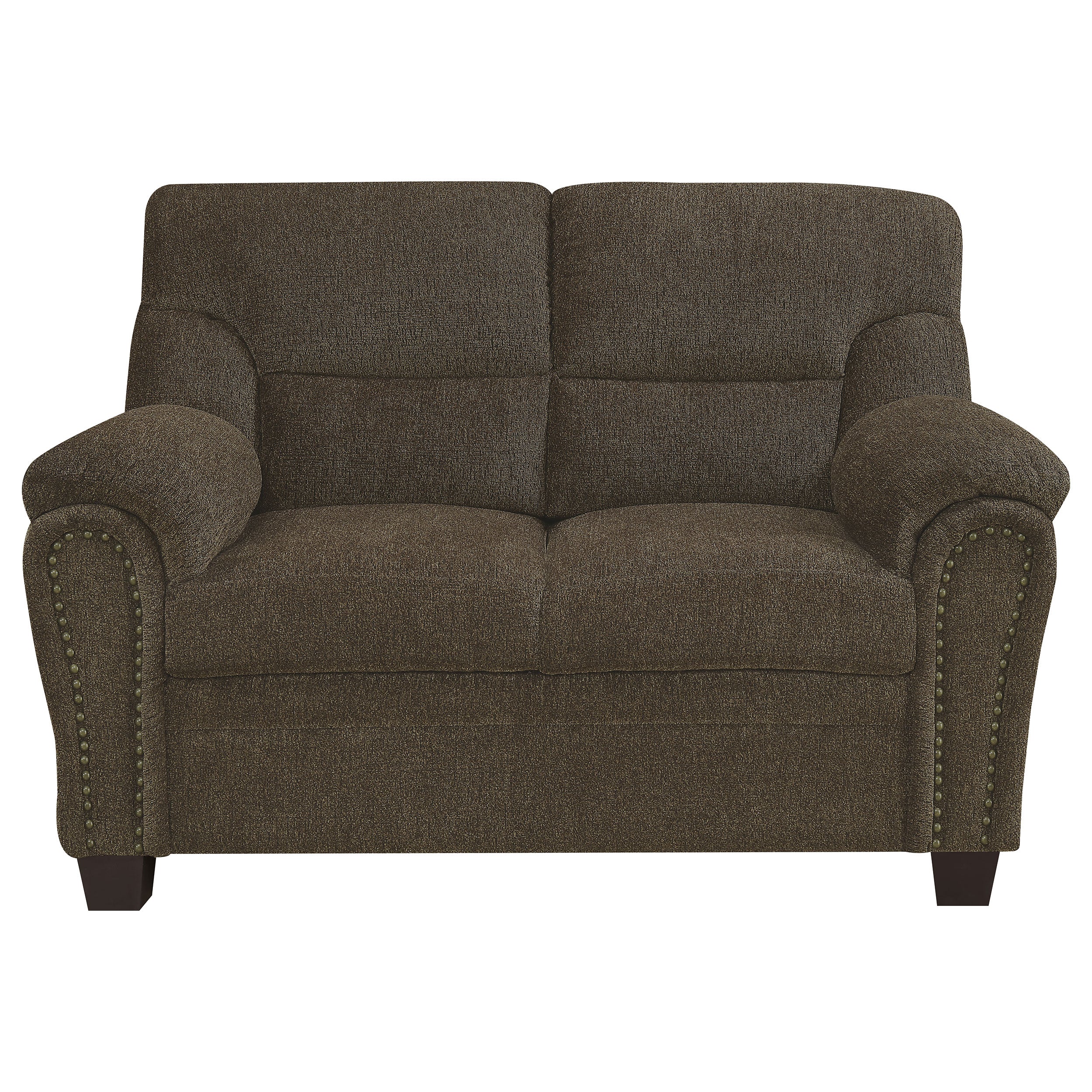 Coaster Clementine Upholstered Loveseat with Nailhead Trim Brown Default Title