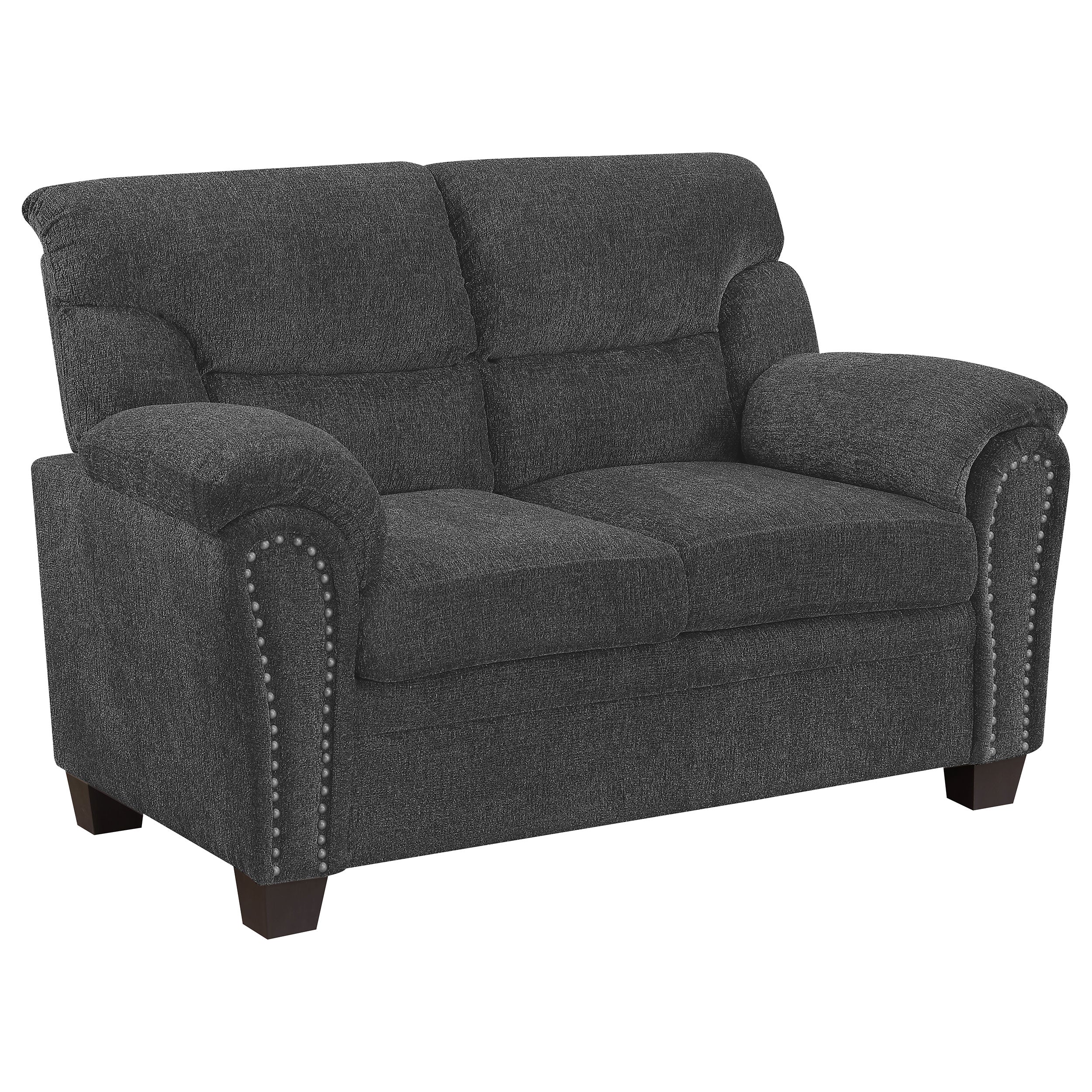 Coaster Clementine Upholstered Loveseat with Nailhead Trim Grey Default Title