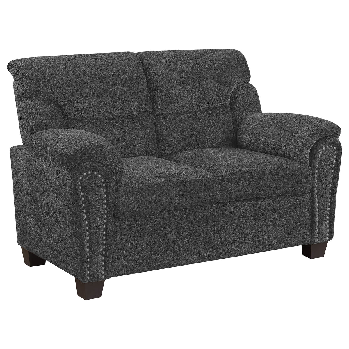 Coaster Clementine Upholstered Loveseat with Nailhead Trim Grey Default Title