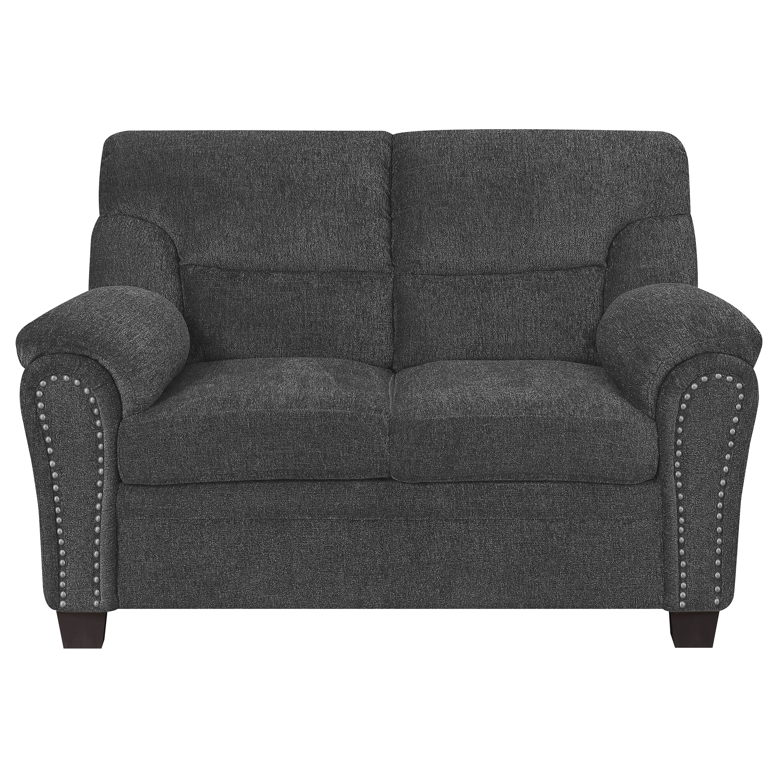 Coaster Clementine Upholstered Loveseat with Nailhead Trim Grey Default Title